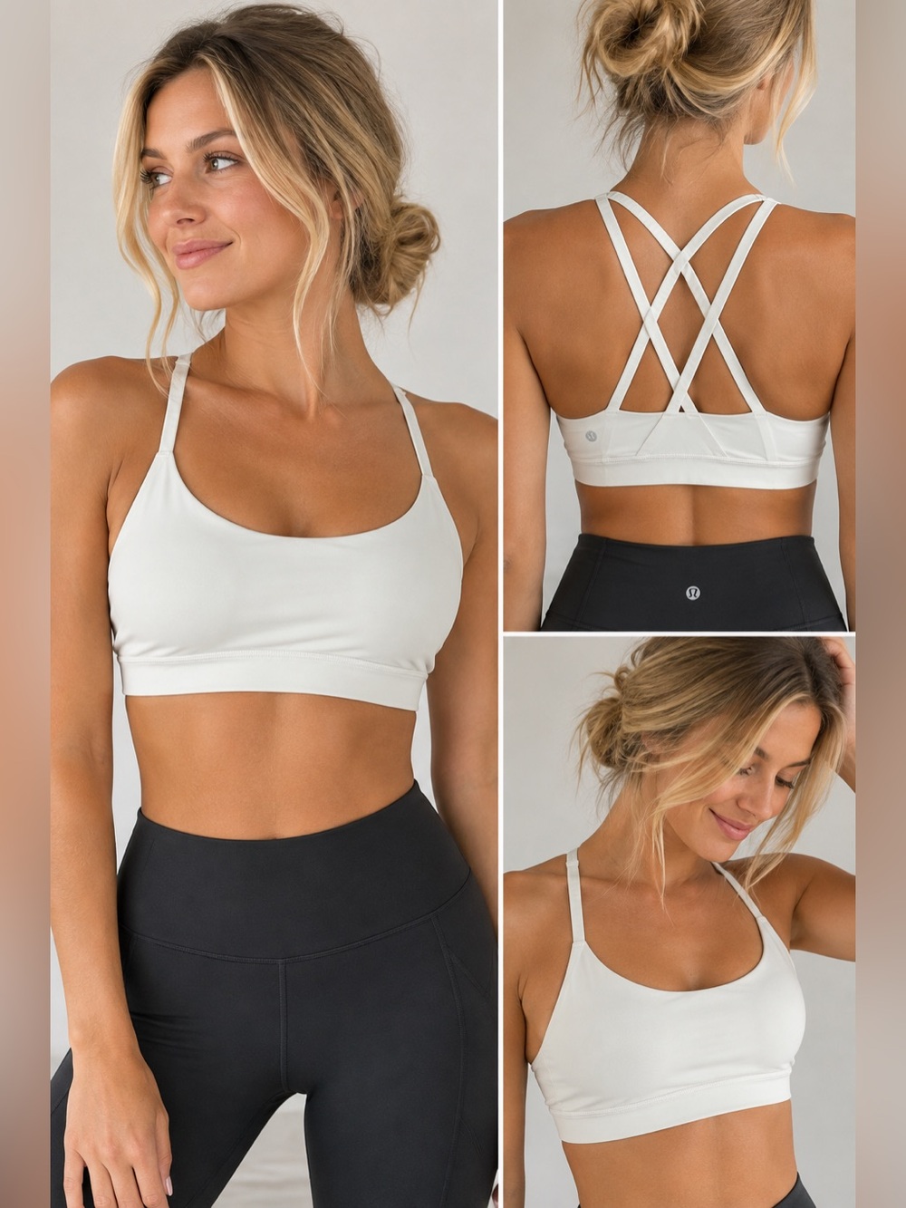 Lululemon White Strappy Criss Cross Back energy Sports Bra Size 6